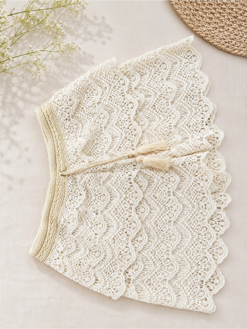 Japna Cream Crochet Lace Shorts